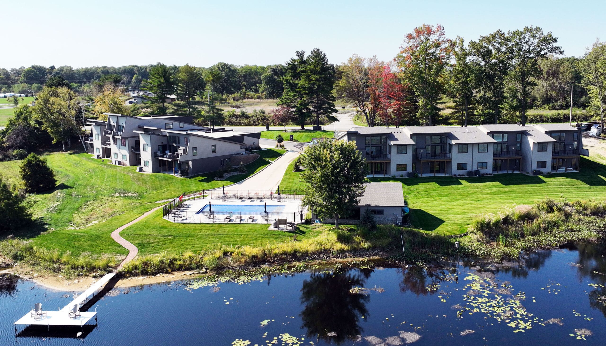 East Shore Preserve Townhomes with pool designed by GMF Architecture & Development in Northwest Indiana.