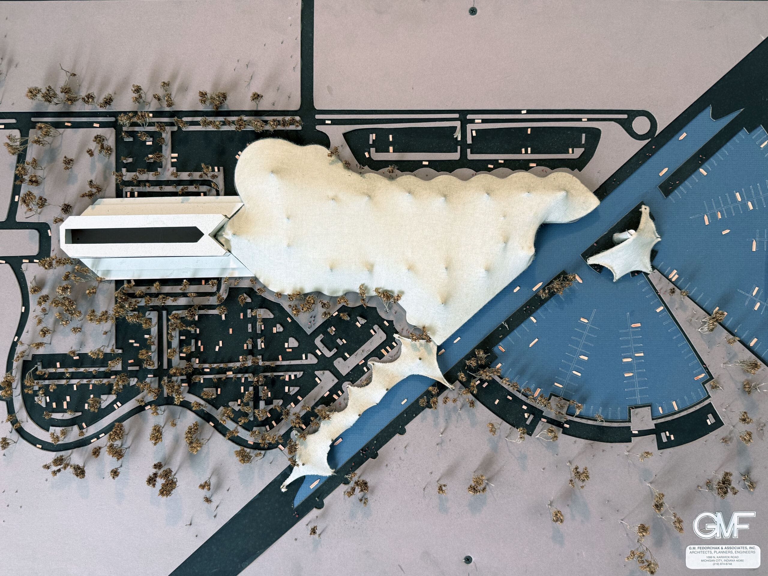 Architectural site model created by GMF Architecture & Development showcasing planning and design layout.