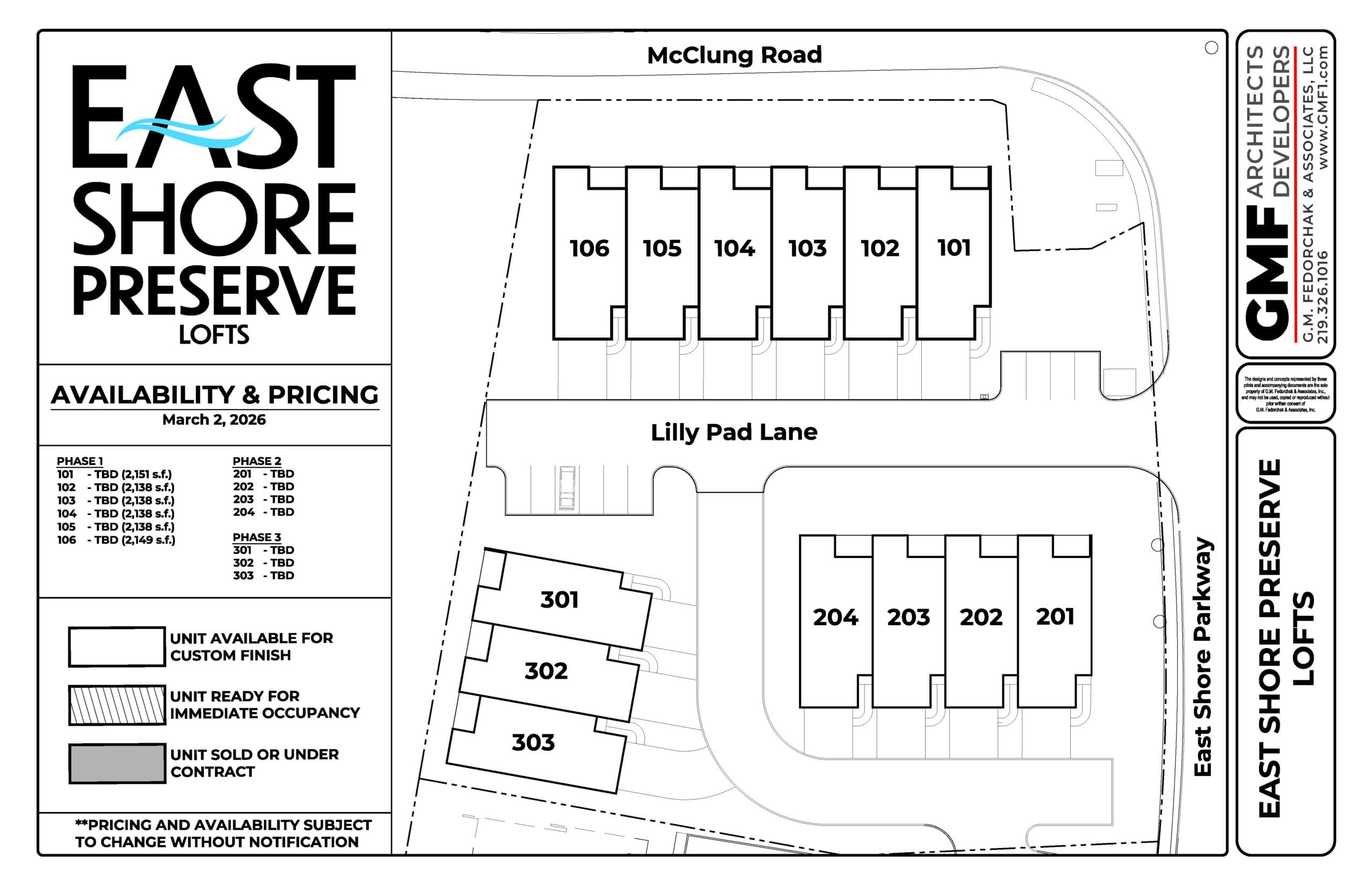 20260303 East Shore Lofts Price Sheet